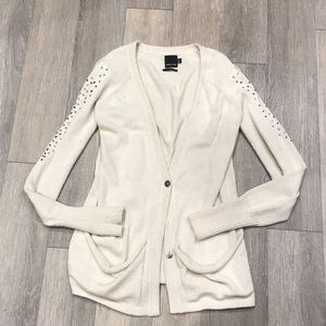 Long button sweater with embellished sleeves